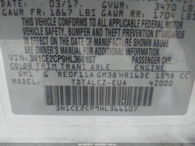 3N1CE2CP9HL366107 Nissan Versa Note S Plus