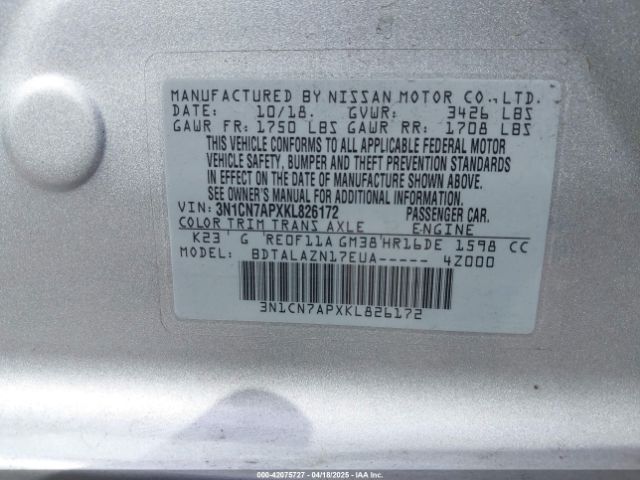 2019 NISSAN VERSA 3N1CN7APXKL826172 Photo 8