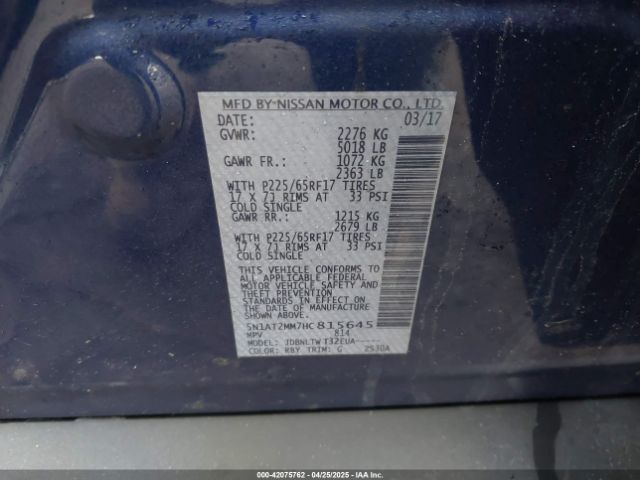 5N1AT2MM7HC815645 Nissan ROGUE SV