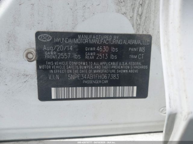 5NPE34AB1FH067383 Hyundai Sonata Sport 2.0t