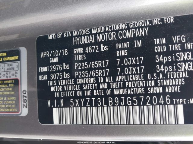 5XYZT3LB9JG572046 Hyundai Santa Fe Sport 2.4l