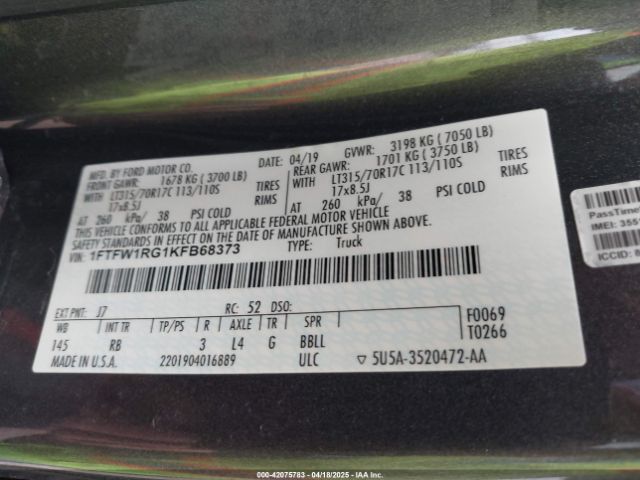 1FTFW1RG1KFB68373 Ford F-150 Raptor