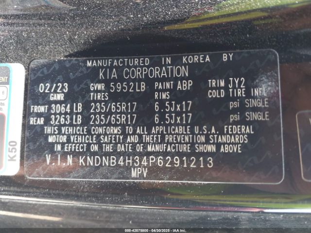 KNDNB4H34P6291213 KIA Carnival Mpv Lx Seat Package