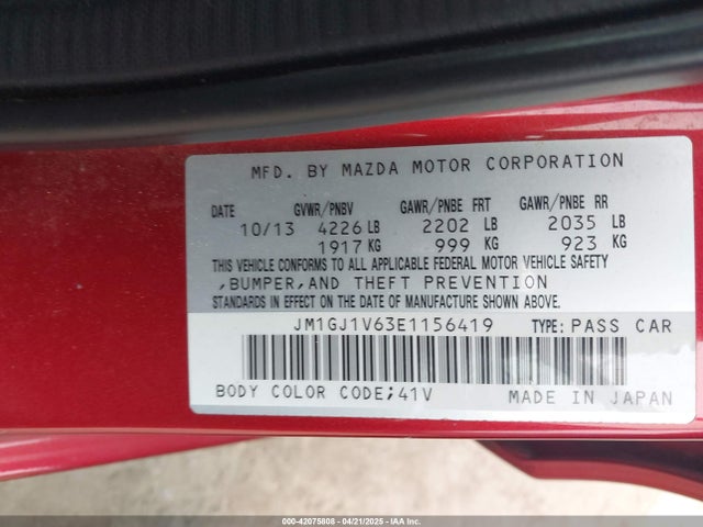 JM1GJ1V63E1156419 Mazda Mazda6 I Touring