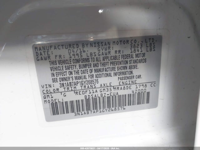 3N1AB7AP1GY268576 Nissan SENTRA S