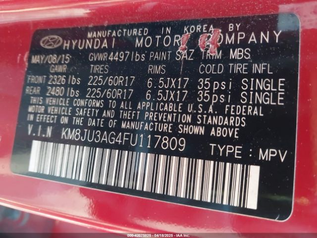 KM8JU3AG4FU117809 Hyundai TUCSON SE
