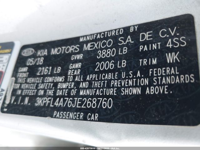 3KPFL4A76JE268760 KIA FORTE LX