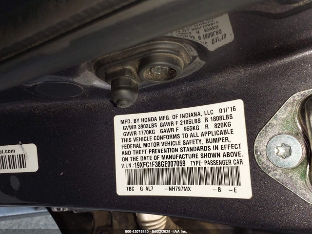 19XFC1F38GE007059 Honda Civic Ex-t