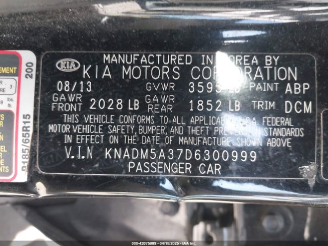 2013 KIA RIO KNADM5A37D6300999 Photo 8