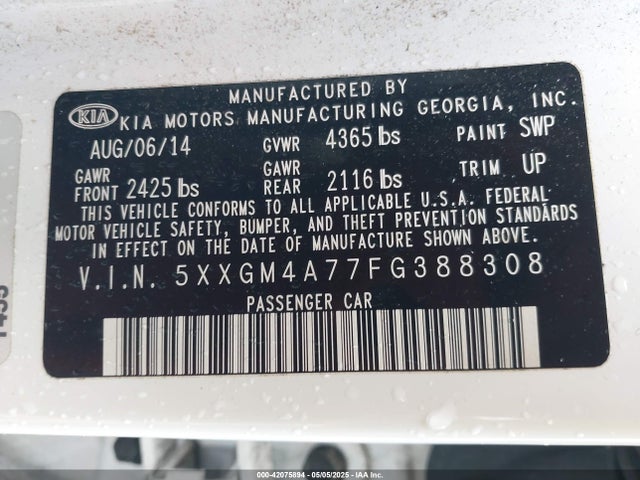 5XXGM4A77FG388308 KIA Optima Lx