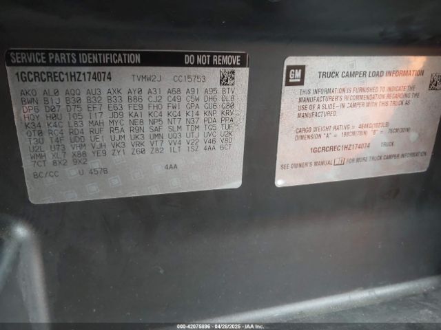 1GCRCREC1HZ174074 Chevrolet Silverado 1500 1lt