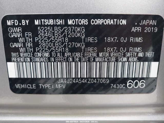 JA4J24A54KZ047069 Mitsubishi Outlander Phev Gt