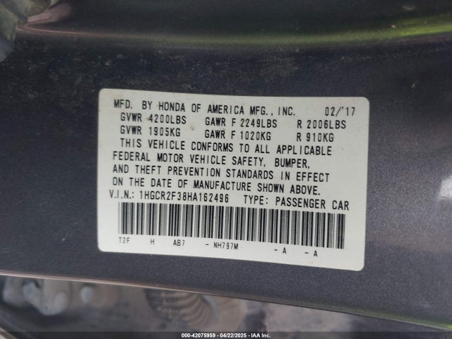 1HGCR2F38HA162496 Honda ACCORD LX