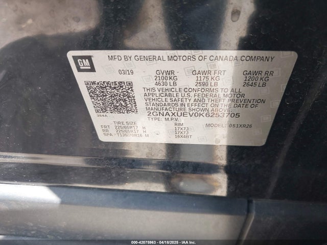 2GNAXUEV0K6253705 Chevrolet EQUINOX LT