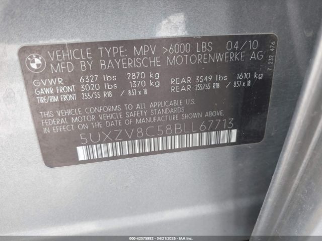 2011 BMW X5 5UXZV8C58BLL67713 Photo 8