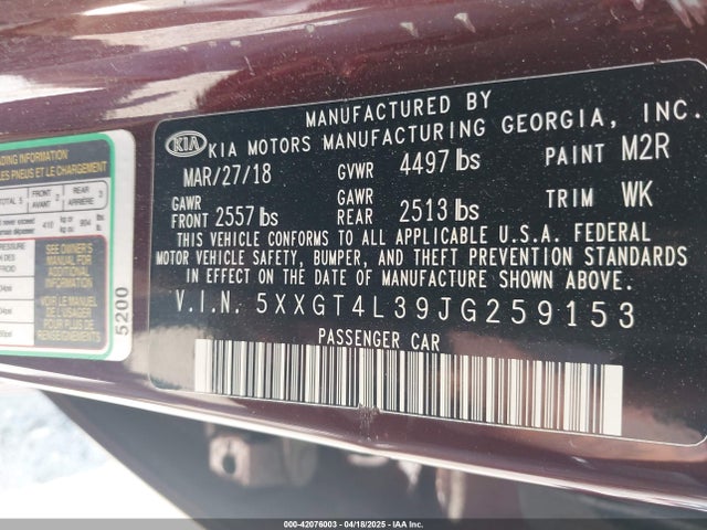 5XXGT4L39JG259153 KIA Optima Lx