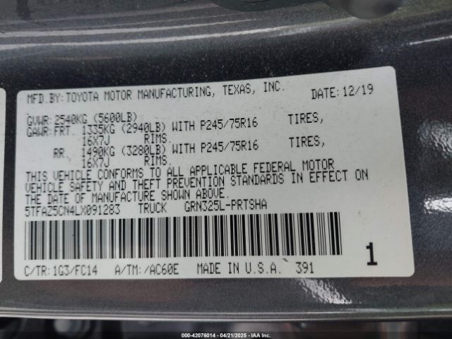 5TFAZ5CN4LX091283 Toyota Tacoma Sr5 V6