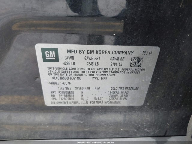 Buick Encore Convenience 2015 KL4CJBSB0FB061490 Image 9