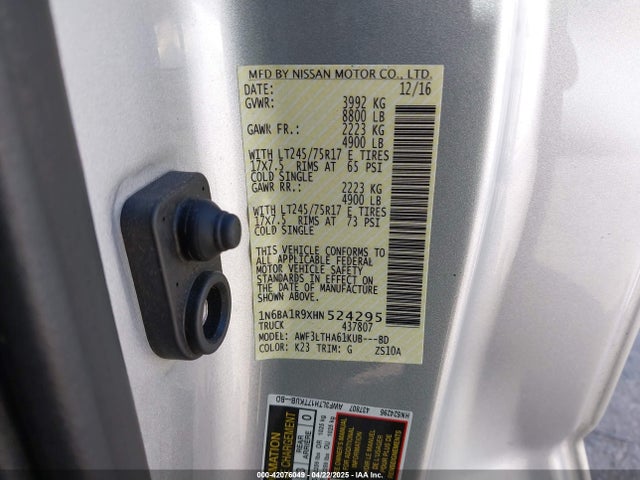 1N6BA1R9XHN524295 Nissan Titan Xd Sv