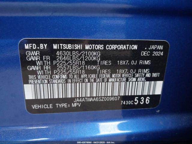 JA4ATWAA6SZ009607 Mitsubishi Eclipse Cross Black Edition S-awc/se S-awc/sel S-awc