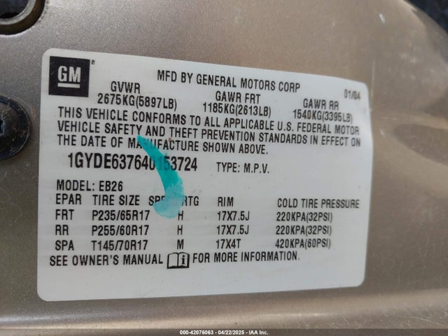 2004 CADILLAC SRX 1GYDE637640153724 Photo 8