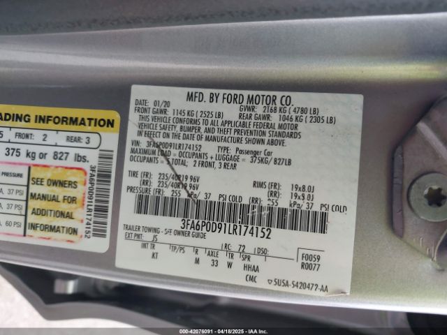 3FA6P0D91LR174152 Ford Fusion Titanium