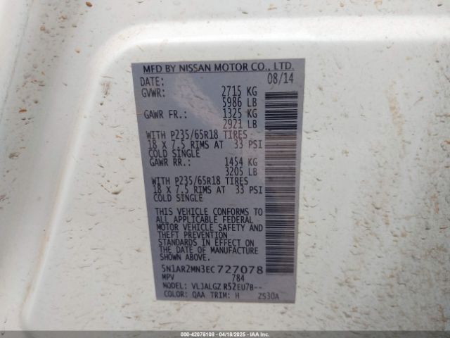 5N1AR2MN3EC727078 Nissan 2014