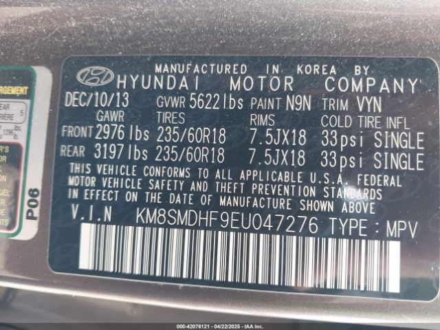 KM8SMDHF9EU047276 Hyundai Santa Fe Gls