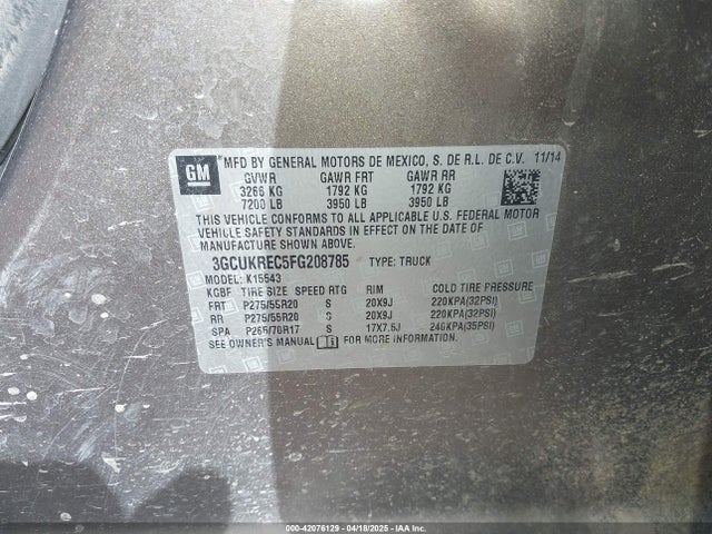 3GCUKREC5FG208785 Chevrolet Silverado 1500 1lt