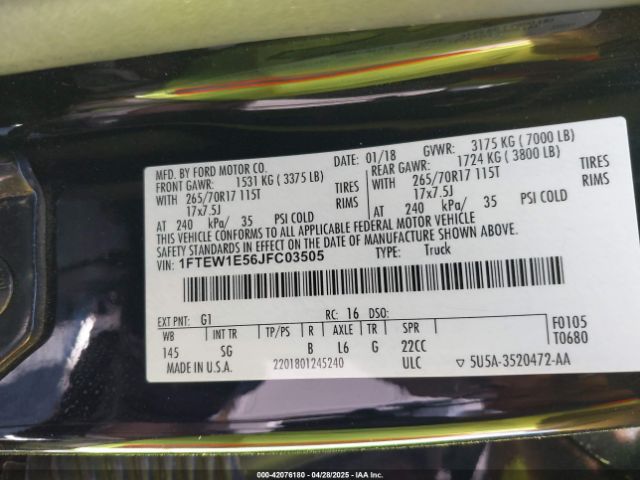 1FTEW1E56JFC03505 Ford F-150 Xl