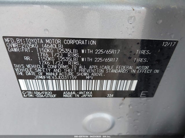 JTMBFREV3JD231159 Toyota RAV4 LE