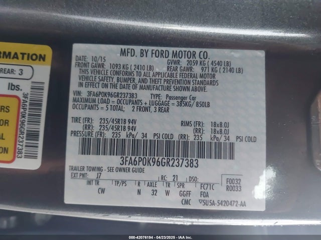 3FA6P0K96GR237383 Ford Fusion Titanium