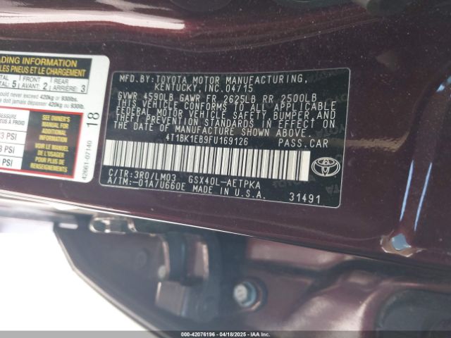 4T1BK1EB9FU169126 Toyota AVALON LIMITED