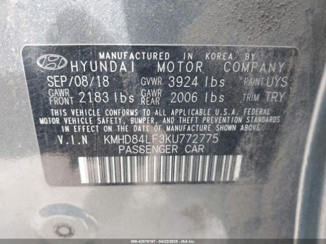 KMHD84LF3KU772775 Hyundai mpi nu