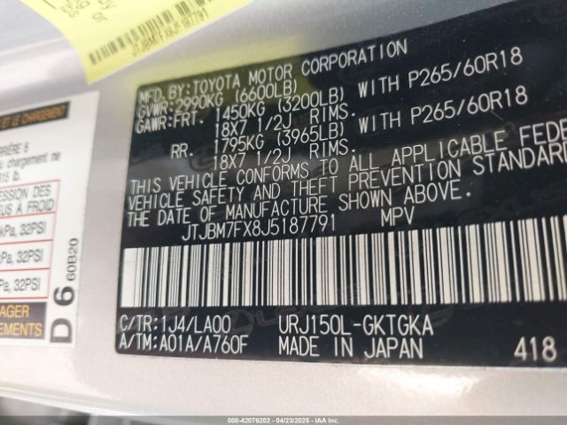 JTJBM7FX8J5187791 Lexus GX 460