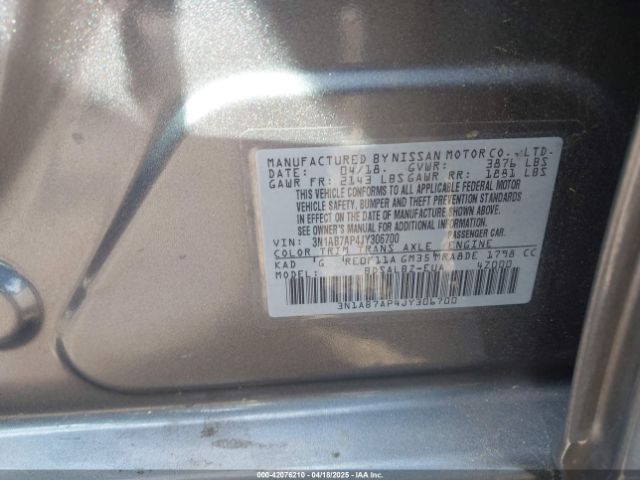 3N1AB7AP4JY306700 Nissan SENTRA S