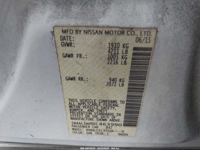 1N4AL3AP0FC463990 Nissan Altima 2.5 S