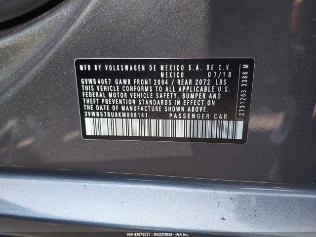 3VWN57BU8KM068141 Volkswagen 1.4 tsi
