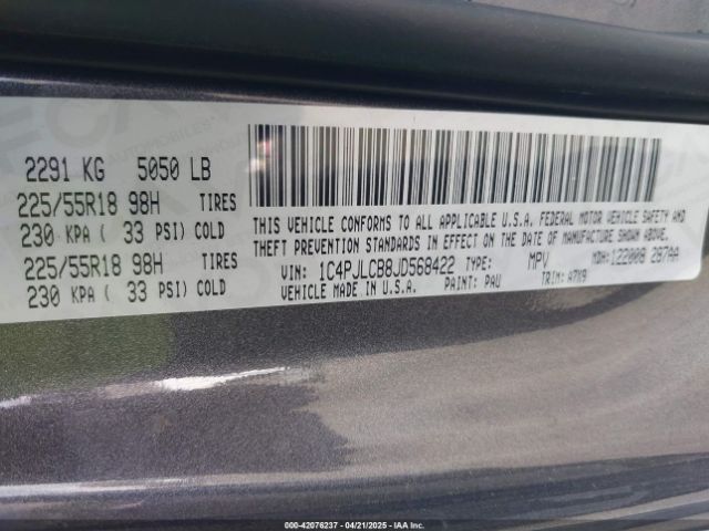 1C4PJLCB8JD568422 Jeep Cherokee Latitude Fwd