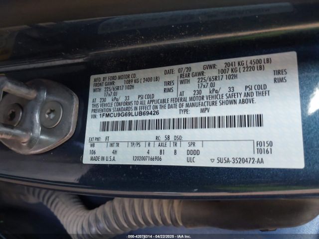 1FMCU9G69LUB69426 Ford ESCAPE SE