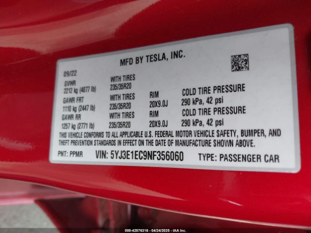 2022 TESLA MODEL 3 5YJ3E1EC9NF356060 Photo 8