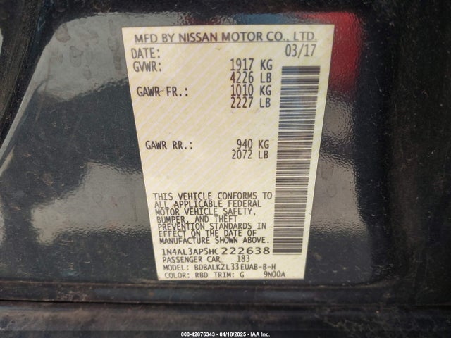 1N4AL3AP5HC222638 Nissan Altima 2.5 Sv