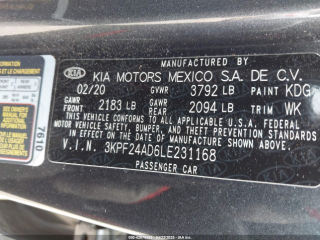 3KPF24AD6LE231168 KIA Forte Lxs