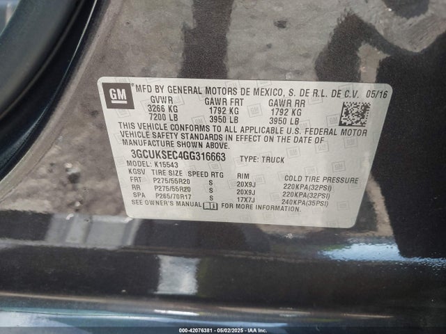 3GCUKSEC4GG316663 Chevrolet Silverado 1500 2lz