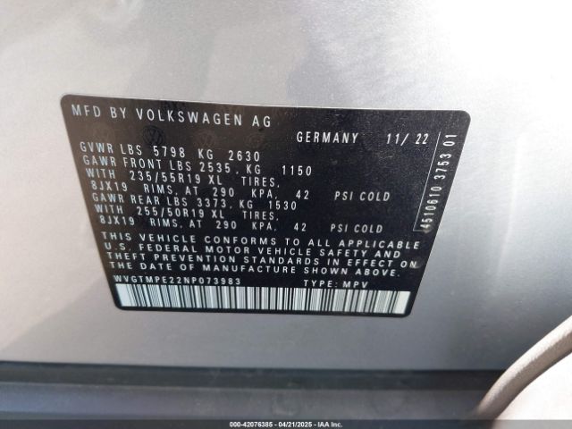 2022 VOLKSWAGEN ID.4 WVGTMPE22NP073983 Photo 8