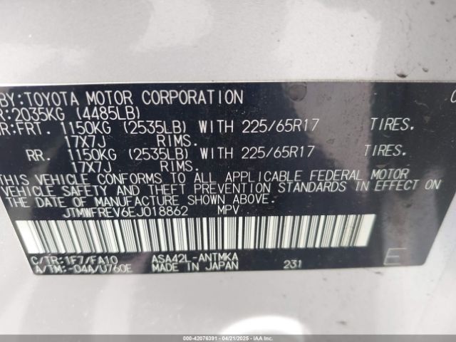 JTMWFREV6EJ018862 Toyota 2ar-fe