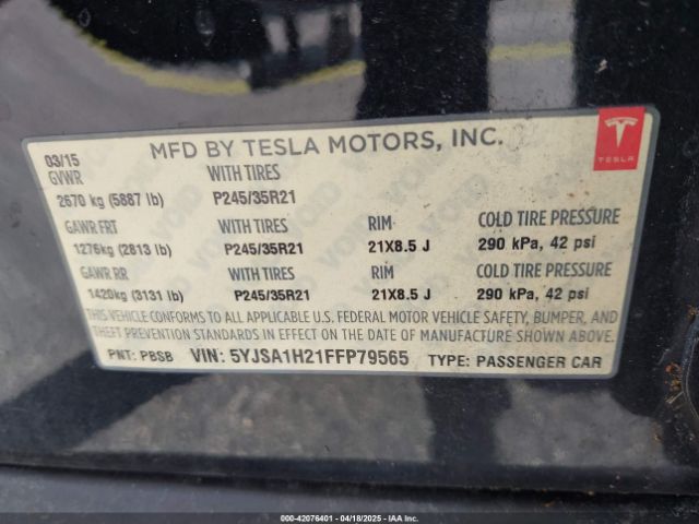 5YJSA1H21FFP79565 Tesla Model S 70d/85d/p85d