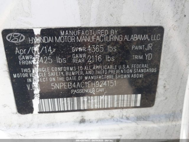 5NPEB4AC1EH924151 Hyundai SONATA GLS
