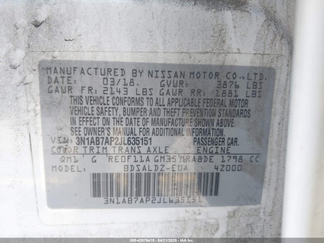 Nissan SENTRA SV 2018 3N1AB7AP2JL635151 Image 9