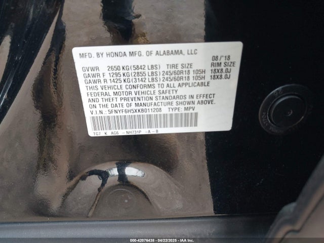 5FNYF6H5XKB011208 Honda j35y6